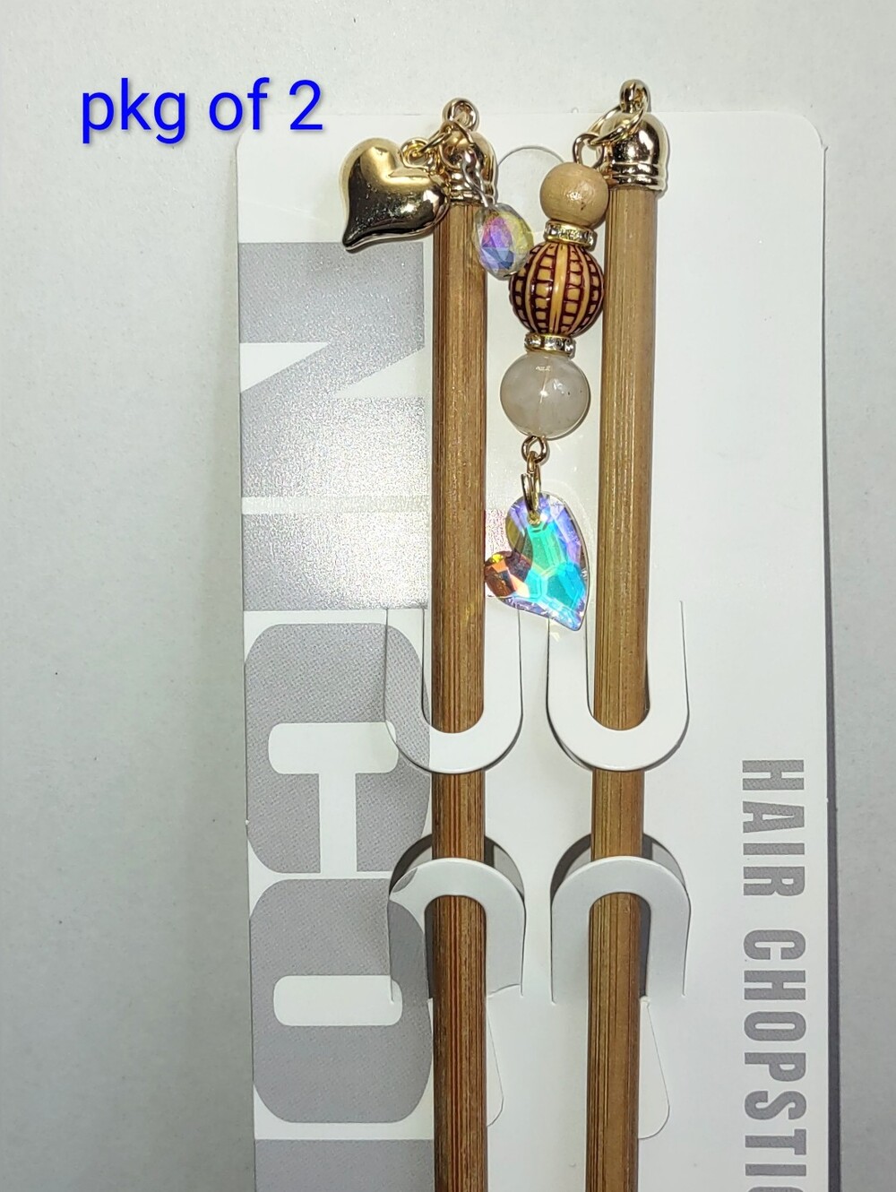 2 pcs Hair Chopsticks Aurora Borealis Dangling Gold Charms